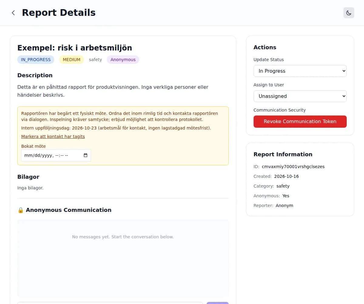 Case-handler view with fictional data